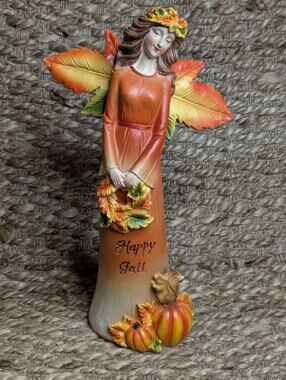 NEW! Happy Fall Harvest Angel Fairy Autumn Thanksgiving Tabletop Decor 10"